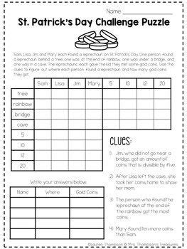 The crossword puzzle is printable and the puzzle changes each time you visit. St. Patrick's Day Logic Puzzles Free | Logic puzzles ...