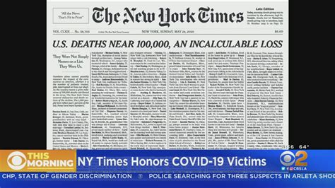 Deaths as we approach 100,000 deaths in a matter of days. New York Times Lists 1,000 COVID-19 Victims On Sunday's ...