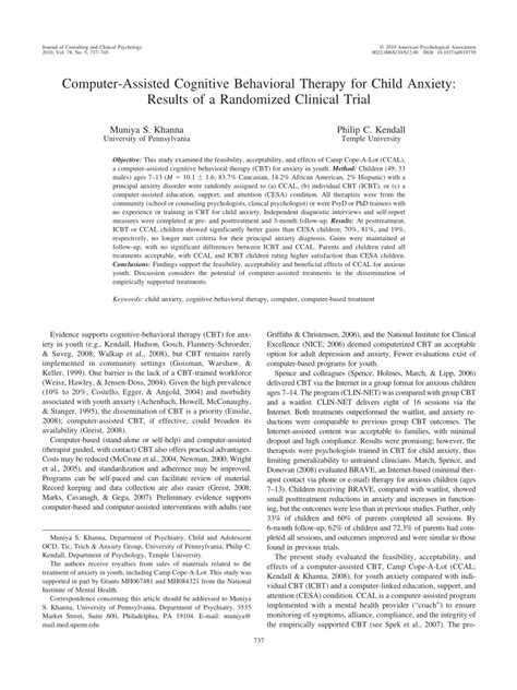 The program relies on the same concepts as normal cognitive behavioral therapy (cbt) and may help you change the way you think about and approach different situations. (PDF) Computer-Assisted Cognitive Behavioral Therapy for ...