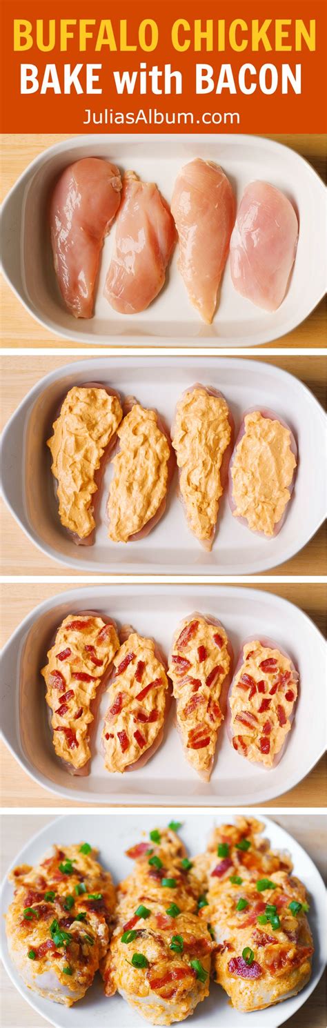 I cooked bacon on crimped aluminum foil set in rimmed baking sheets at four different oven this is the technique for you. Buffalo Chicken Bake with Bacon #chicken #buffalo #bacon ...