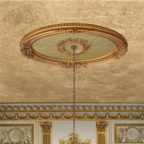 Our portfolio showcases installed ceiling medallions. 43" Oval Gold Ceiling Medallion Decorative Architectural ...