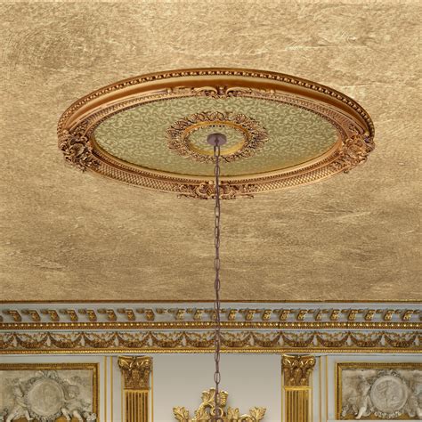 Our portfolio showcases installed ceiling medallions. 43" Oval Gold Ceiling Medallion Decorative Architectural ...