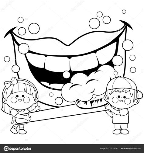 Brushing teeth coloring page from face and body category. Children holding a toothbrush and brushing teeth. Coloring ...