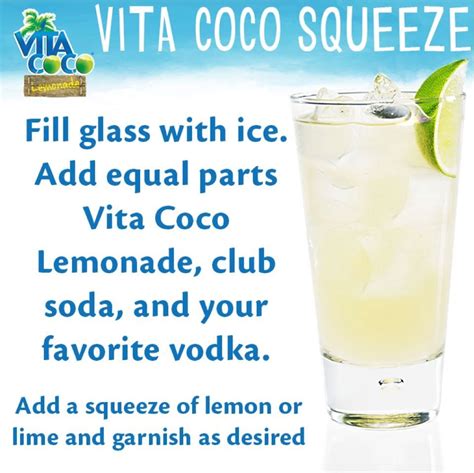 Coconut water is one of those beverages my health conscious friends are always trying to convince me to drink more of. Vita coco drink | Coconut water cocktail, Lemonade, Juicing recipes