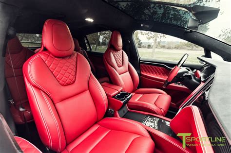 Model x is one of the safest suvs ever. This Tesla Model X Has A Bespoke Bentley Red Leather ...