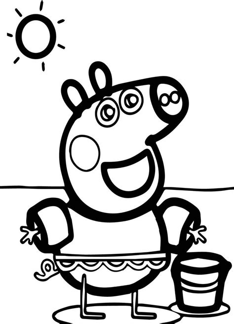 Oh no, what a mess! Peppa Pig Sun Beach Coloring Page in 2020 | Cartoon ...