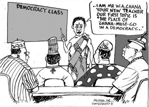 The humour comes from the ironic title: » EB Asukwo - Democracy Class Africa Cartoons