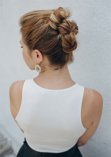 1 slightly teased crown with a mid/high bun 30 Quick and Easy Updos for Long Hair
