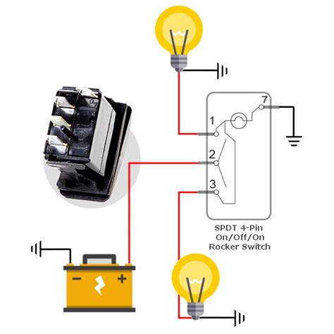Notice on the wiring diagram that of the 10 prongs (spade connectors, called termianls) on the back, four 4 make the rocker switch lights function, while the remaining six are used for the electromechanical. 4 Pin 4 Pole Rocker Switch Wiring Diagram