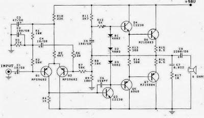 Stereo audio amplifier using mosfet z44. OTL 100W Power Amplifier Diagram | Audio amplifier, Amplifier, Circuit diagram