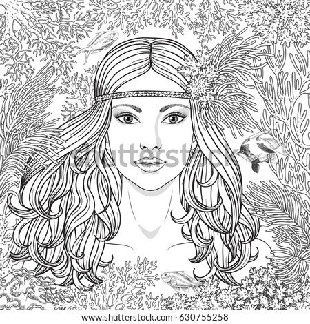1606x2000 little mermaid swimming coloring pages coloring pages template. Hand Drawn Girl Among Corals Swimming Stock Vector ...