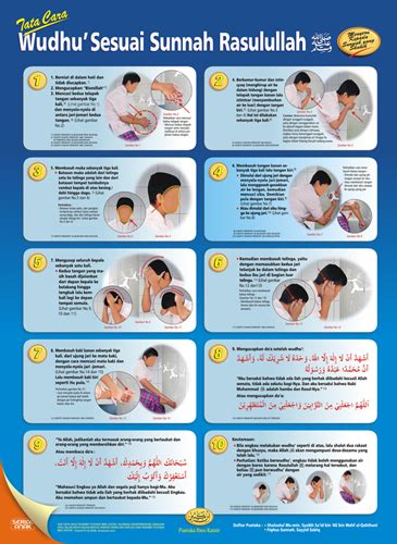 Ada seseorang yang berwudhu dan meninggalkan satu tempat di kakinya (tidak dibasuh), kemudian nabi sallallahu'aalihi wa salam melihatnya, maka beliau bersabda, kembali dan perbaiki. Poster Wudhu Sesuai Sunnah Rasulullah - Pustaka Ibnu Katsir