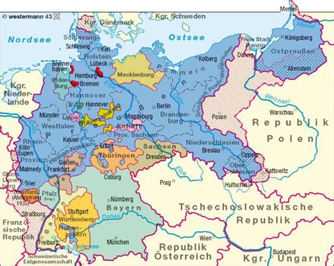 Diese politische karte von deutschland gibt einen überblick über die bundesländer deutlich farbig voneinander abgesetzt sind die 16 bundesländer, aus denen sich das 357.376 km² große land mit. Landkarte Deutschland 1933