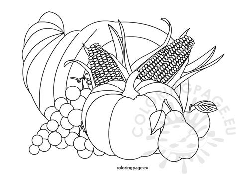 Printable cornucopia coloring page for kids. Thanksgiving Cornucopia coloring page - Coloring Page