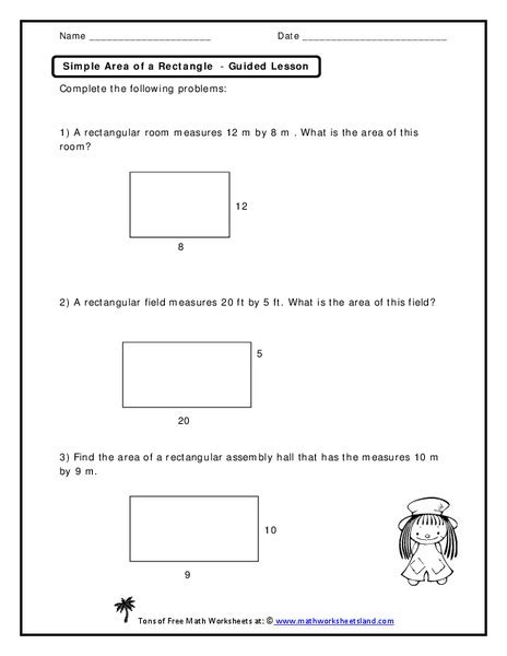 To find the area of a square, multiply the length of one side by itself. Simple Area of a Rectangle Worksheet for 3rd - 4th Grade ...