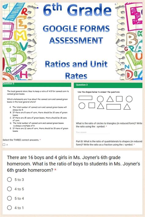 Math worksheets for teachers in elementary, middle school, kindergarten & preschool. Assess online with Google Forms assessment: Ratios and ...