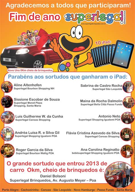 Aqui você encontra brinquedos e produtos infantis e produtos para bebês, além dos melhores lançamentos e promoções de brinquedos do mercado, de mais de. Superlegal Brinquedos: Ganhadores Promoção "Fim de ano ...