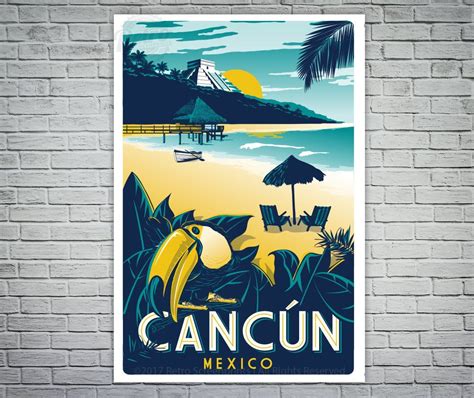 Easy magnet mounting, worldwide shipping. Cancun Mexico Retro Vintage Travel Poster | Etsy | Vintage ...