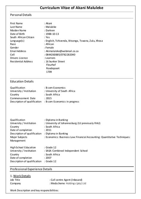 Example of a cv in south africa. CV of Akani Maluleke new