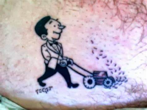 I would suggest the best place for a stickman lawnmower tattoo is on the abdomen just above the pubic hair. Craigy needles voodoo tattoo artist: Willy the waiter pube ...