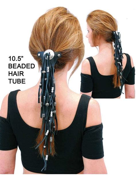 Here are five of them. Extra Long Silver Beaded Black Leather Hair Tube # ...
