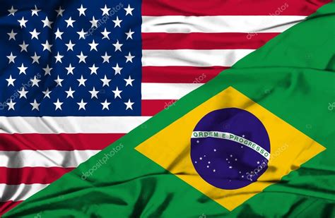 The united states and brazil enjoy robust political and economic relations. wapperende vlag van Brazilië en VS — Stockfoto © Alexis84 ...