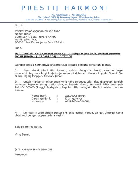 Contoh surat penangguhan dan pengurangan ptptn via www.slideshare.net. tuntutan bayaran