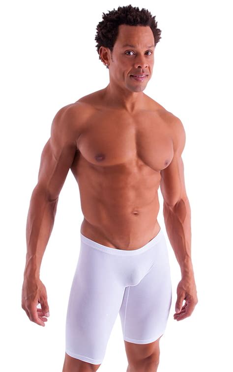 Spandex flexi fun with sandy. Extreme Lycra Jammer Shorts in White Powernet | Skinzwear.com