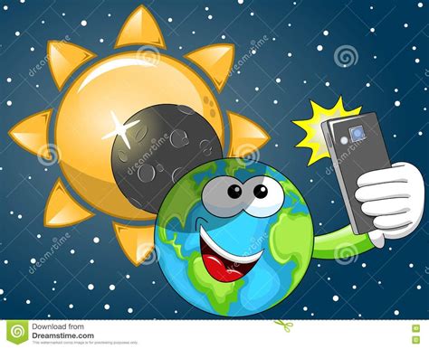 A lunar eclipse occurs when the sun, earth and full moon align. Cartoon Earth Selfie Solar Eclipse Stock Vector - Image: 74573380 | Solar eclipse, Solar eclipse ...