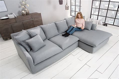 Das färben erfolgt mit textilfarbe. Großes Ecksofa HEAVEN 255cm grau Leinenstoff abnehmbarer ...