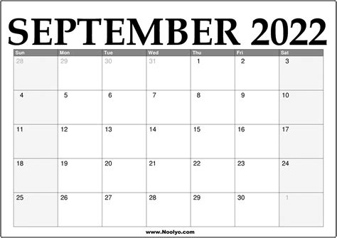 Download a free, printable calendar for 2021 to keep you organized in style. 2022 September Calendar Printable - Download Free - Noolyo.com