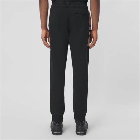 Check Panel Cotton Blend Jogging Pants in Black - Men | Burberry® Official