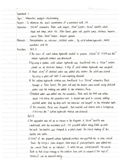 Axis of rotation distance, d force, f randy brackins experiment #8 date of experiment: STPM Chemistry Practical Experiment 1 2012