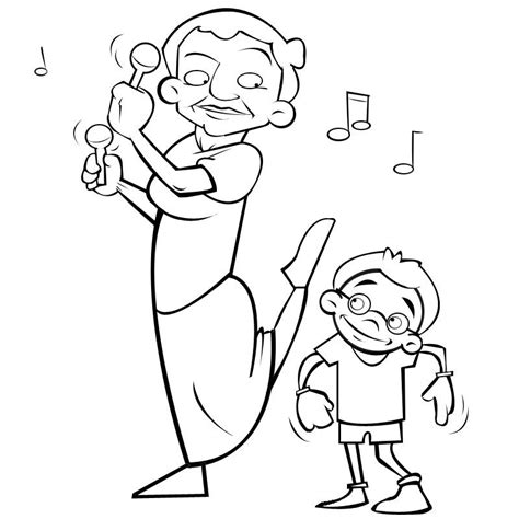 Dibuja imágenes sobre el abuelo, la abuela, el padre, la madre, hermanos. Colorear abuela bailando con su nieto