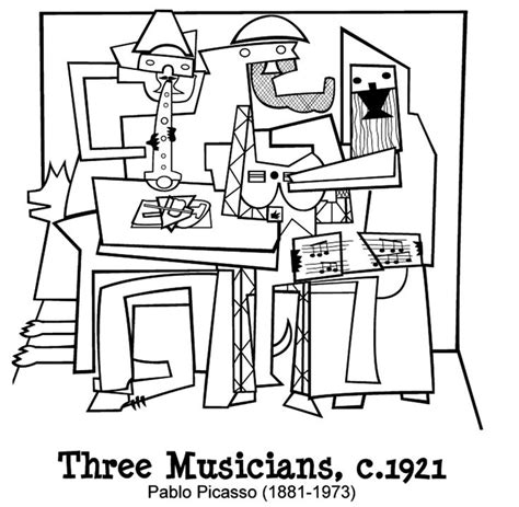 Picasso's painting is based on the events of april 27, 1937, when hitler's powerful german air force, acting in support of franco, bombed the village of guernica in northern spain, a city of no strategic military value. Picasso three musicians - Masterpieces Coloring Pages for ...