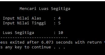 String nilaialas=joptionpane.showinputdialog(masukkan nilai alasnya : program menghitung luas segitiga dengan c++ - Anak IT