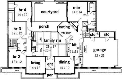 Dining room floor plan large beautiful photos via. Ranch House Plan - 4 Bedrooms, 2 Bath, 2240 Sq Ft Plan 30-241
