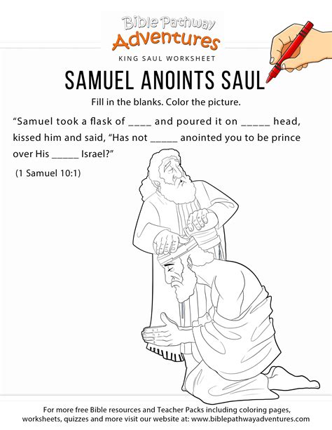 King saul was anointed by samual as the first hebrew king. Samuel anoints King Saul worksheet & coloring page | Bible ...