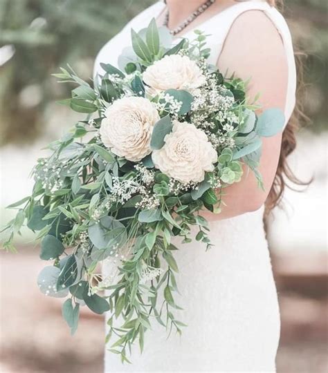 Items similar to wedding flowers, wedding bouquet, eucalyptus bouquet, silk bouquet, bridal bouquet, rustic bouquet, boho bouquet, ivory, white, green on etsy#boho #bouquet #bridal #etsy #eucalyptus. Simple Flowy Sola Wood Cascade Bouquet with Dried Babies ...