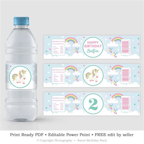 Maybe you would like to learn more about one of these? Blue Unicorn Water Bottle Label Template, Personalized ...