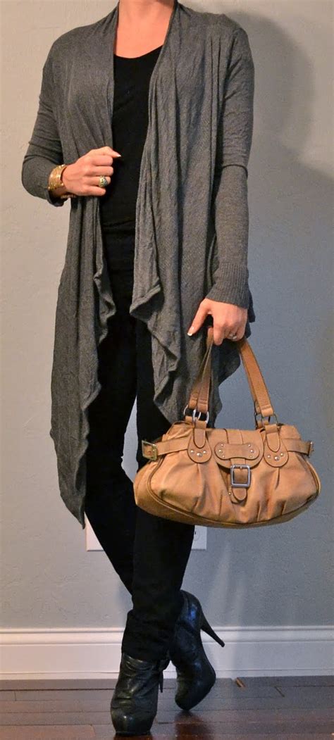 I love black with jeans and this one has buttons in a khaki color, so i added my neutral scarf with those colors in it for a bit more interest. outfit post: black skinny jeans, black top, drapey wrap ...