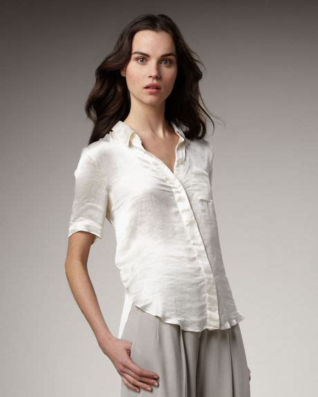 Buy marni women's white blouse. Theory Washed Satin Short-sleeve Blouse in White (pearl white) | Lyst