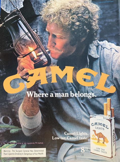 Finally, camels introduces a new slogan and mr. "Where a man belongs" Camel, 1981 : vintageads