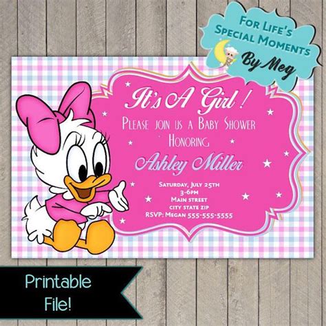 The baby shower invitation design you choose can help you to reflect the level of formality expected at the shower. Custom Daisy Duck Baby Shower Invitation - Printable file ...