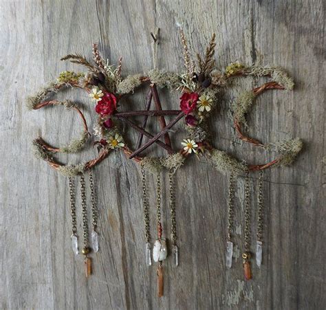Do use a white color theme Triple Moon Wall Hanging... dried flower dream catcher ...