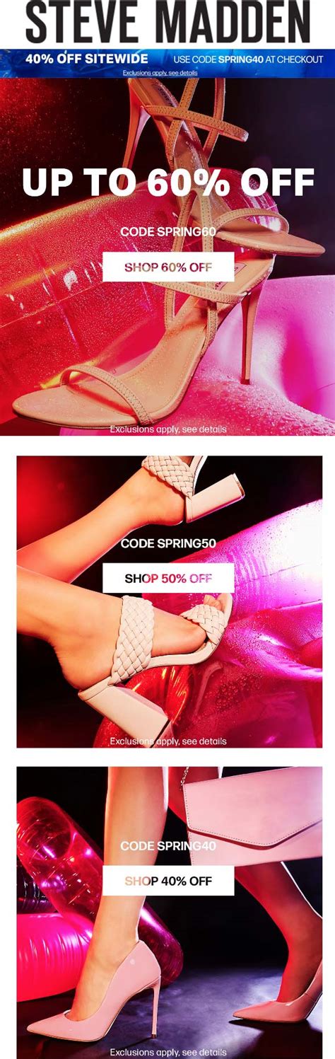 All coupons deals free shipping verified. The Coupons App® | 40-60% off everything at Steve Madden ...