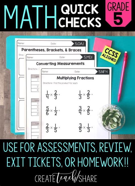 Free & printable grade 5 math worksheets. Math Quick Checks - 5th Grade (With images) | Math ...