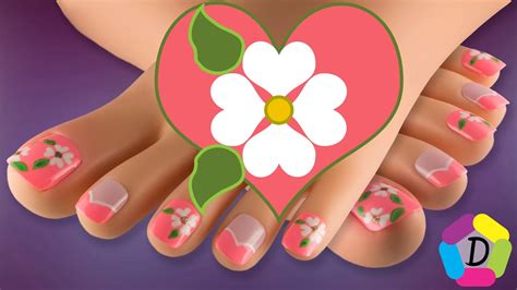 Uñas delicadas y muy simples para usar todos los dias. Flores en Corazones | Decoración de Uñas para Pies Fácil ...