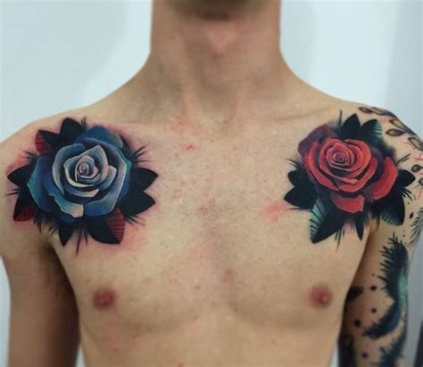 The name riles has also been written in calligraphy just below the flower. Front Shoulder Tattoo Rose • Half Sleeve Tattoo Site