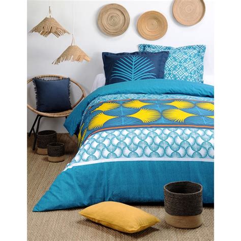 Chaque taie d'oreiller est réalisée de façon à pouvoir être conservée le plus longtemps possible malgré les lavages. Housse de couette Bona, Bleu/Jaune, 240x260cm, 2 personnes ...